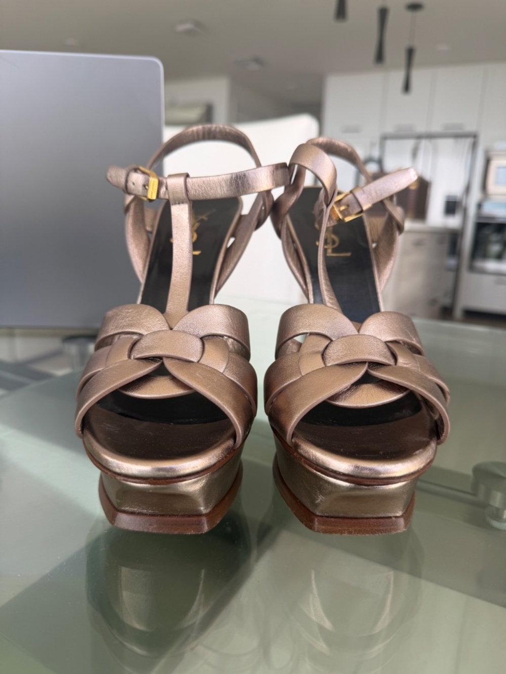 SAINT LAURENT Tribute 135 leather platform sandals 38 rose gold - Picture 2 of 9